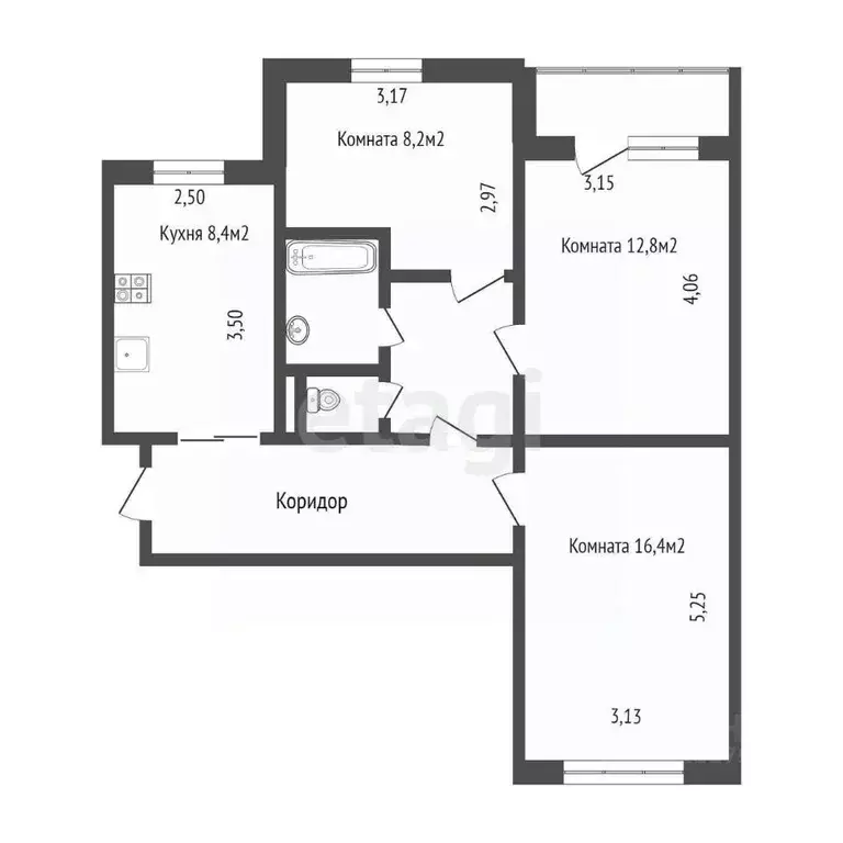 3-к кв. Белгородская область, Белгород ул. 5 Августа, 40 (60.2 м) - Фото 1