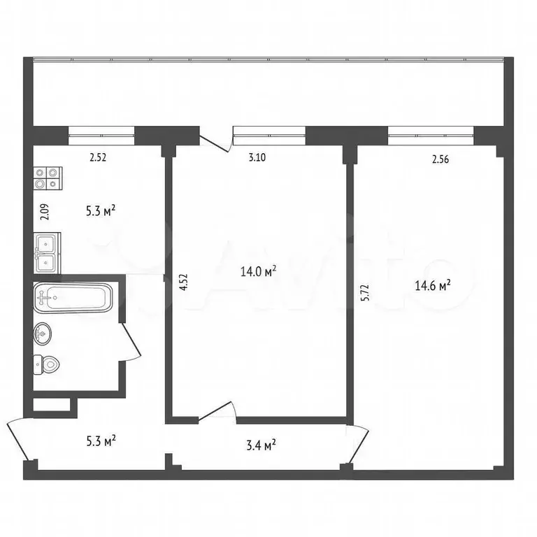 2-к. квартира, 46 м, 9/9 эт. - Фото 0