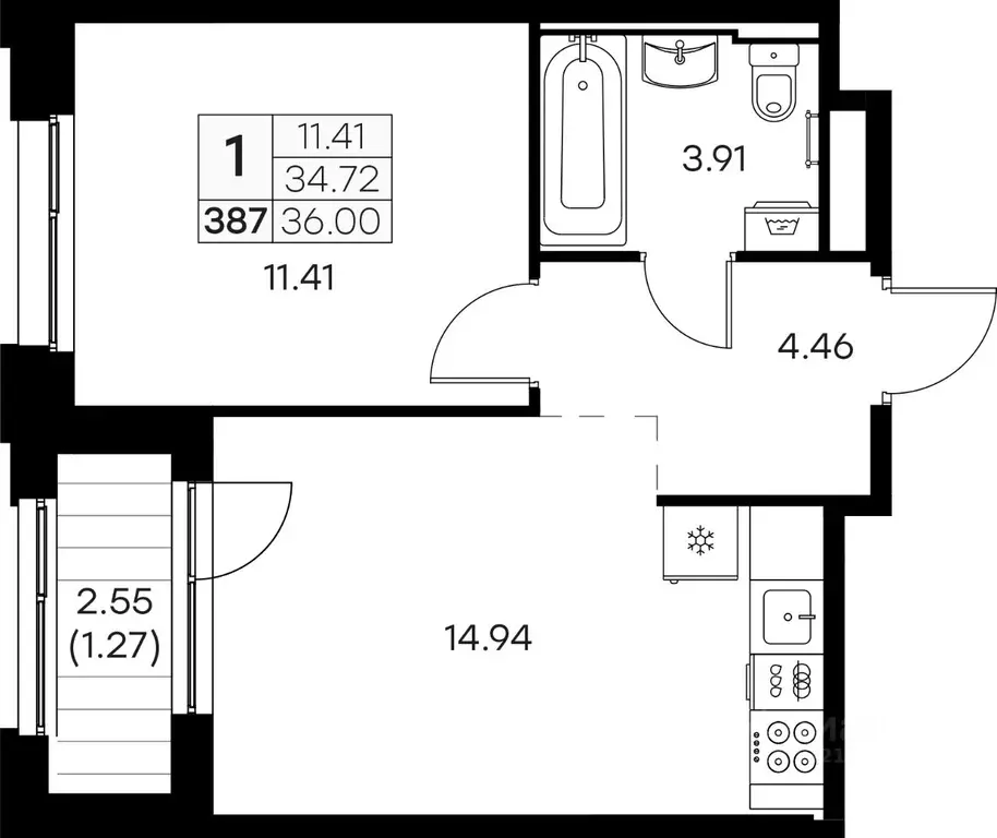 1-к кв. Мурманская область, Мурманск Долина Уюта тер.,  (36.0 м) - Фото 0