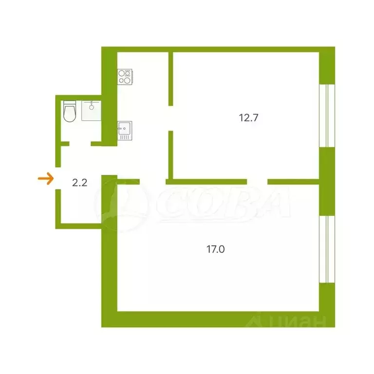 1-к кв. Тюменская область, Тюмень Олимпийская ул., 17 (37.4 м) - Фото 2