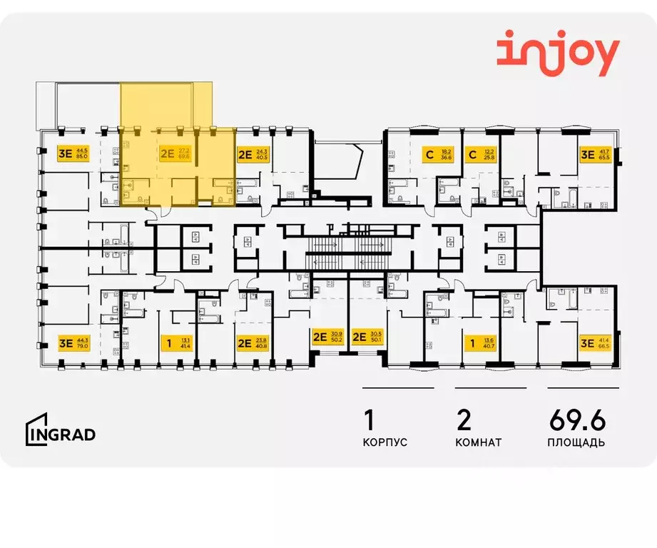 2-к кв. Москва Инджой жилой комплекс (69.6 м) - Фото 1