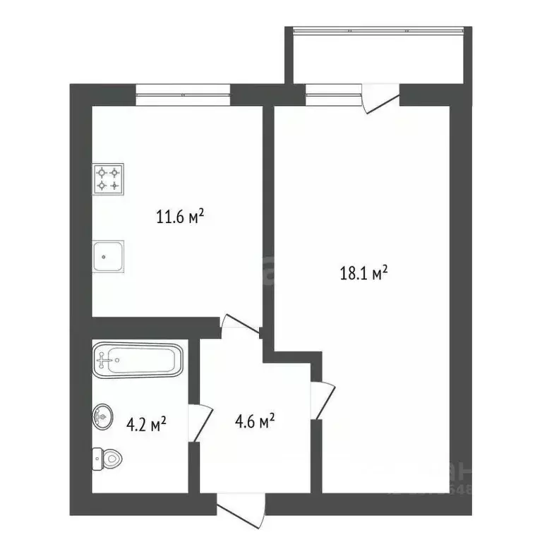 1-к кв. Амурская область, Шимановск Лесотехническая ул., 12 (38.5 м) - Фото 2