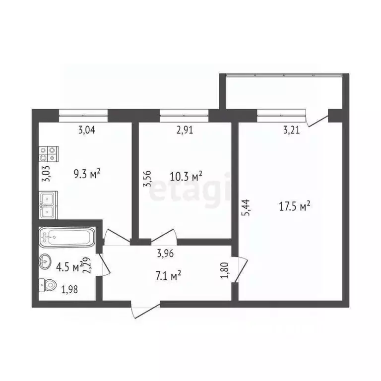 2-к кв. Вологодская область, Вологда Окружное ш., 32 (49.0 м) - Фото 2