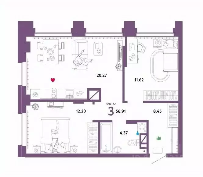 3-к кв. Тюменская область, Тюмень ул. Новоселов, 92 (56.91 м) - Фото 0