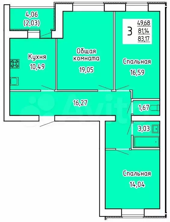 3-к. квартира, 83,2 м, 1/9 эт. - Фото 0