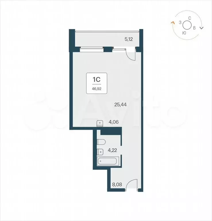 Апартаменты-студия, 46,9 м, 20/25 эт. - Фото 0