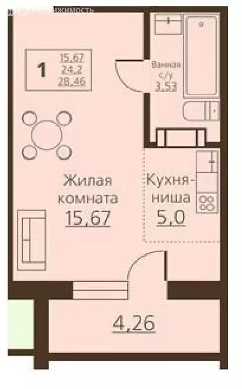 Квартира-студия: Челябинск, улица Маршала Чуйкова, 14 (27 м) - Фото 1