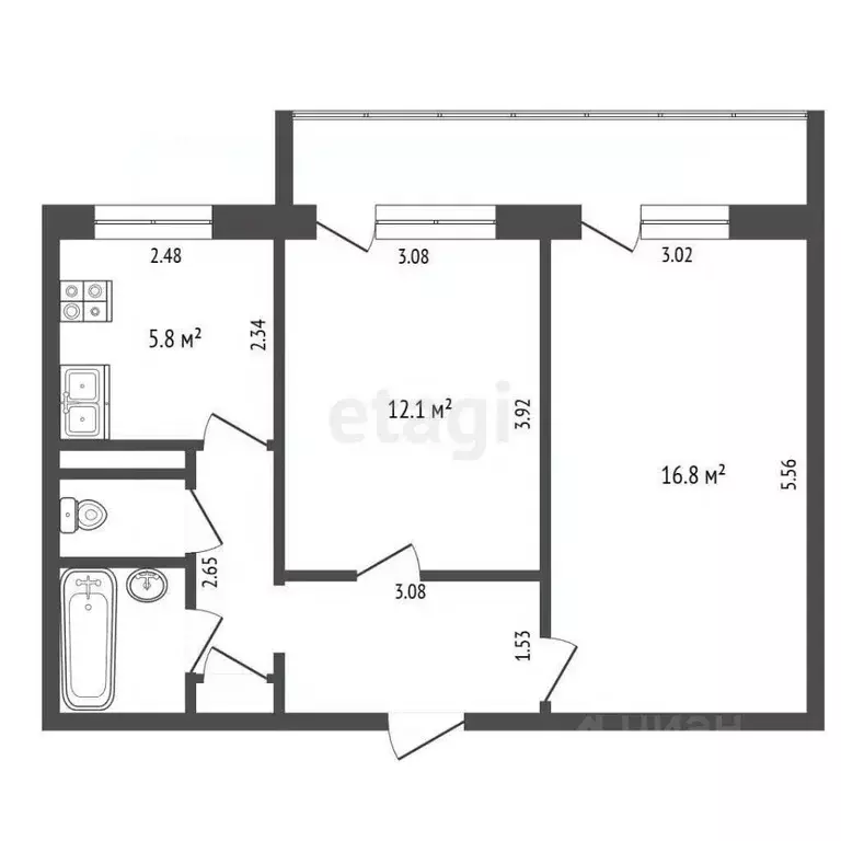 3-к кв. Московская область, Воскресенск Железнодорожная ул., 1 (54.0 ... - Фото 2