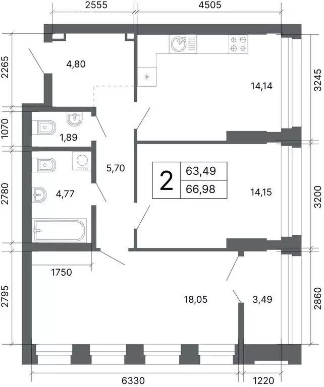 2-комнатная квартира: Екатеринбург, улица Мира, 47/7 (66.7 м) - Фото 2