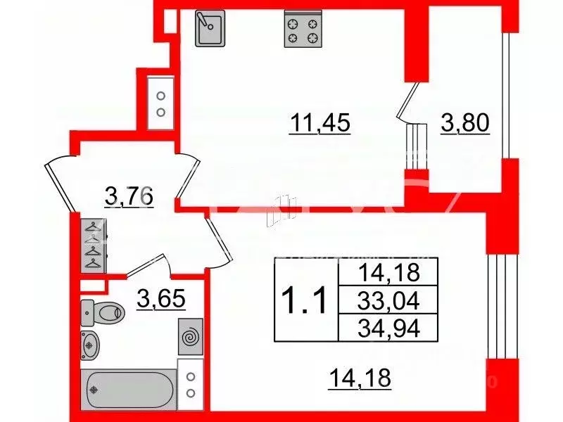 1-к кв. Санкт-Петербург Уральская ул., 25 (33.1 м) - Фото 1