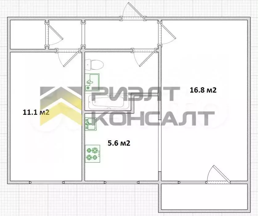 2-к. квартира, 44,1 м, 4/5 эт. - Фото 0