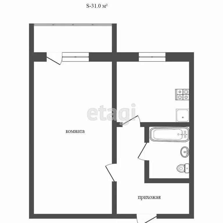 1-комнатная квартира: Молодёжное, Крымская улица, 13 (31.7 м) - Фото 1