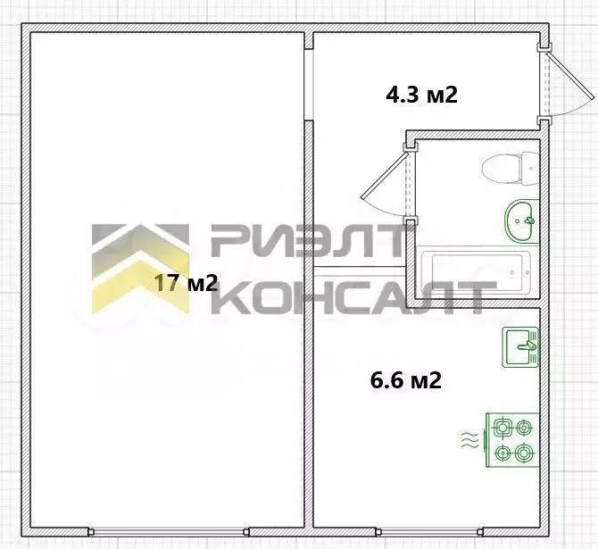 1-к. квартира, 30,8 м, 1/5 эт. - Фото 0