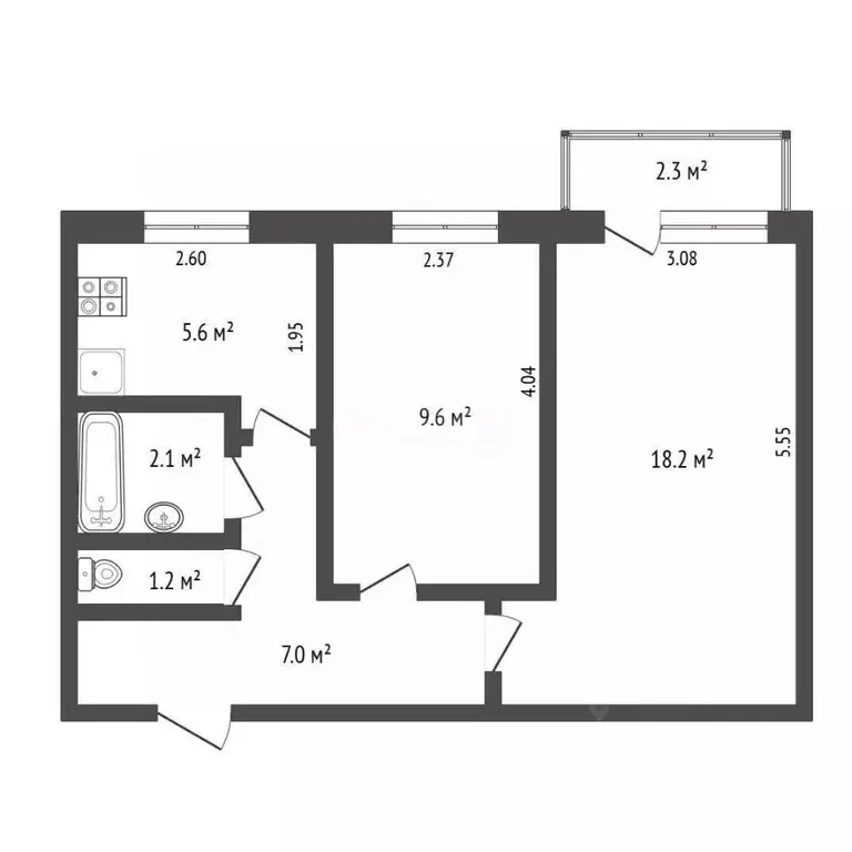 2-к кв. Тюменская область, Тюмень ул. Республики, 39 (43.7 м) - Фото 2