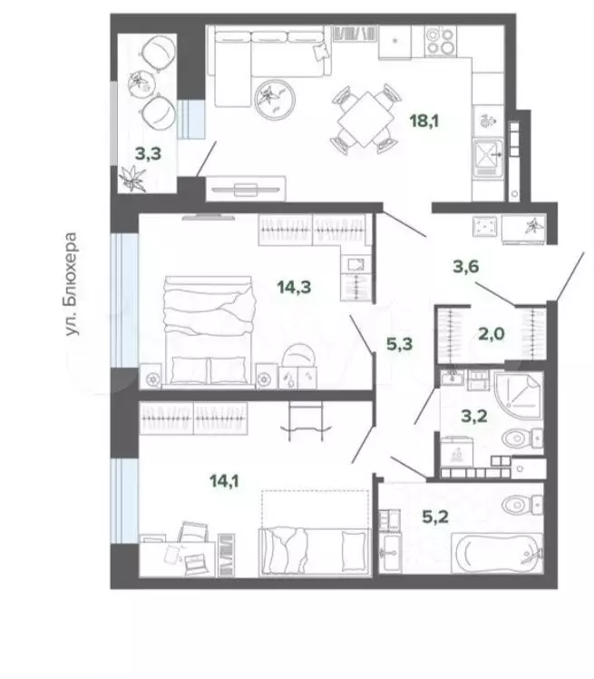3-к. квартира, 69 м, 2/9 эт. - Фото 0