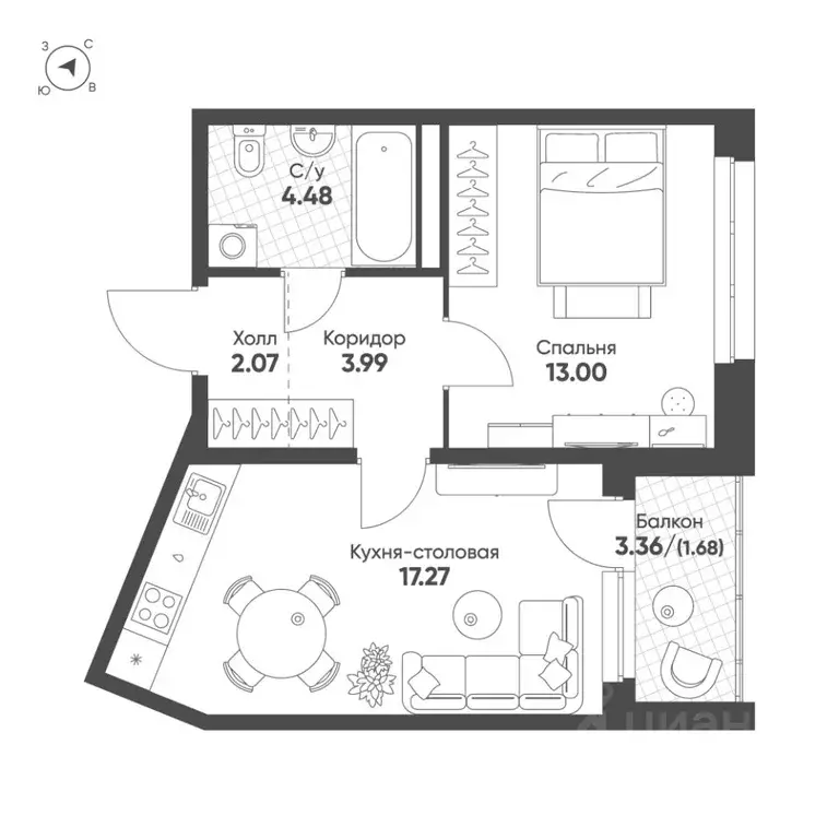 1-к кв. Свердловская область, Екатеринбург Солнечный жилрайон,  (42.5 ... - Фото 1