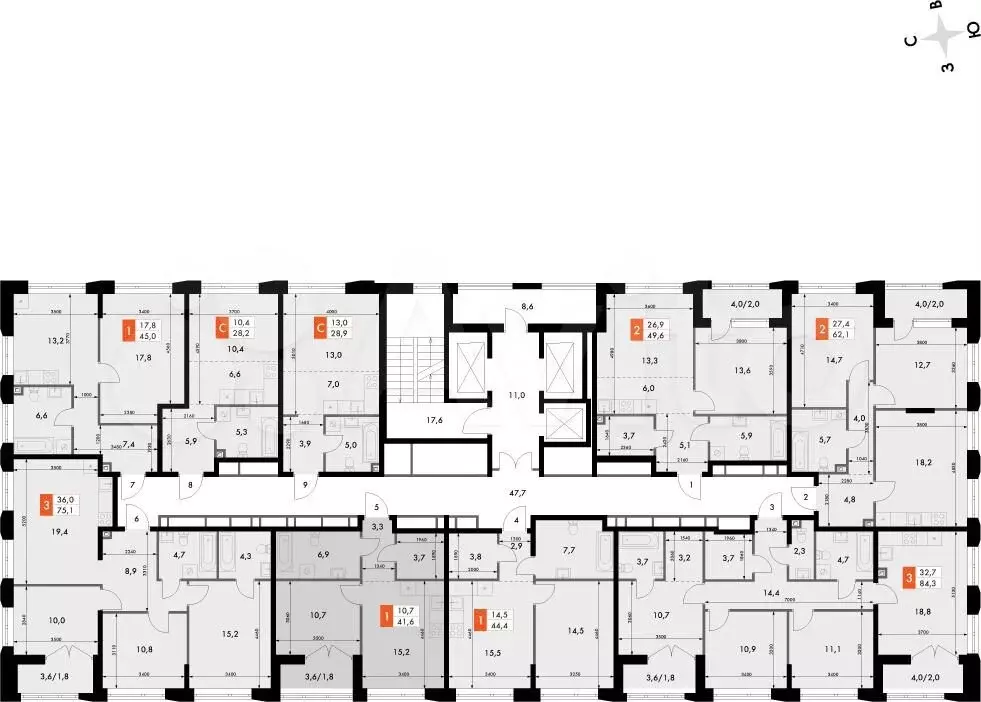 1-к. квартира, 41,6 м, 12/16 эт. - Фото 1
