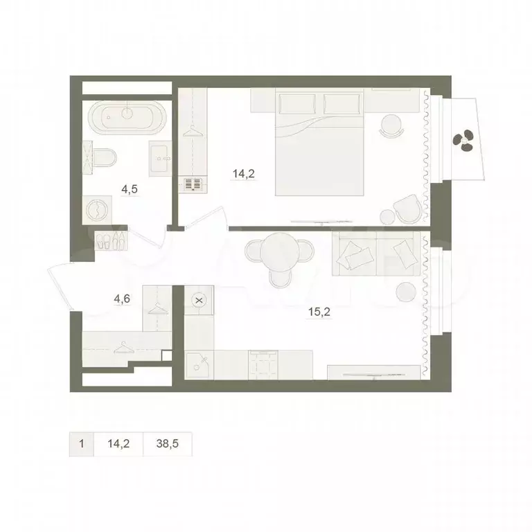 1-к. квартира, 38,5 м, 18/25 эт. - Фото 0