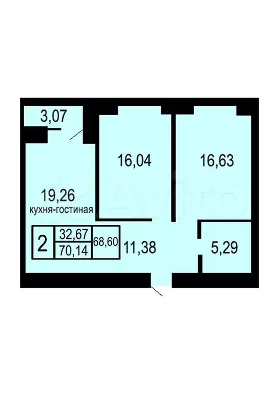 2-к. квартира, 70 м, 7/17 эт. - Фото 0