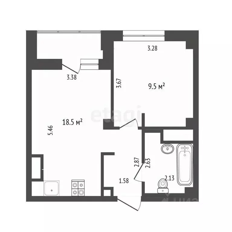 1-к кв. Тюменская область, Тюмень ул. Валентины Трофимовой, 6 (37.3 м) - Фото 2