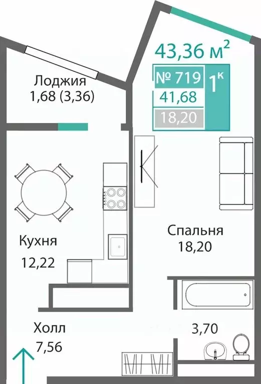 1-к кв. Крым, Симферополь Барбарис жилой комплекс (43.36 м) - Фото 0