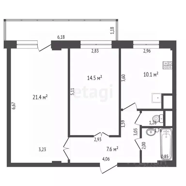 2-к кв. Башкортостан, Стерлитамак ул. Строителей, 63 (58.2 м) - Фото 1