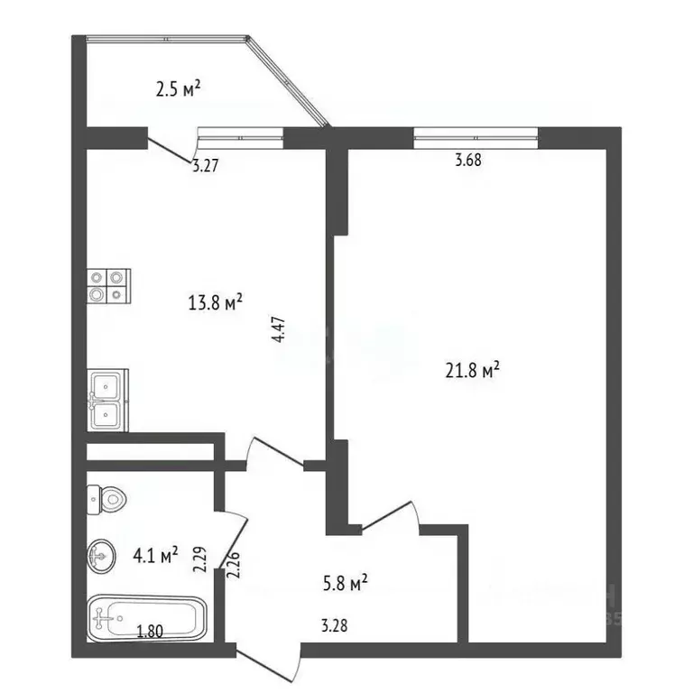 1-к кв. Самарская область, Самара Московское шоссе, 18-й км, 53 (44.5 ... - Фото 2