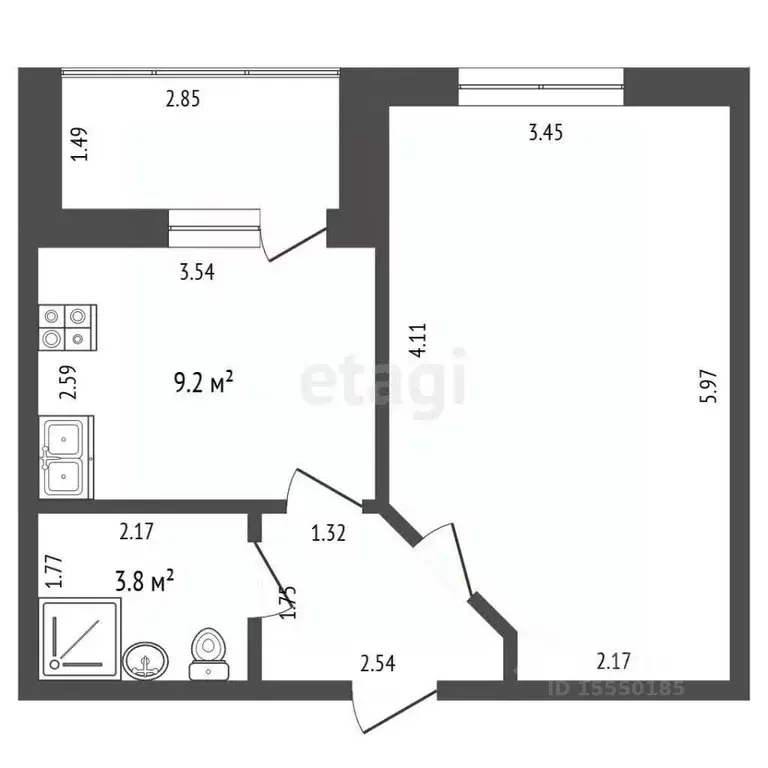 1-к кв. Самарская область, Самара ул. Николая Баженова, 9 (36.0 м) - Фото 2