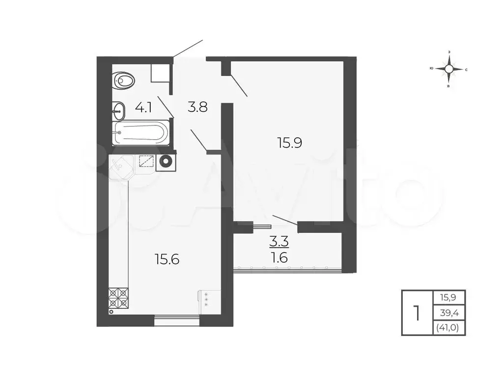 1-к. квартира, 41 м, 4/5 эт. - Фото 0