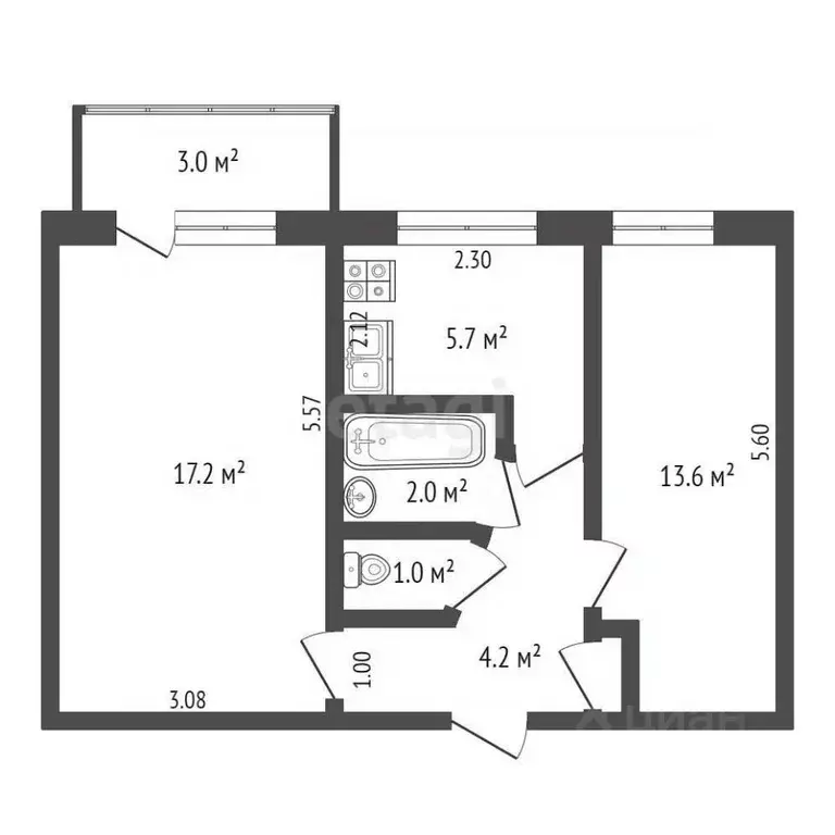 2-к кв. Крым, Евпатория ул. Конституции, 9 (44.0 м) - Фото 2