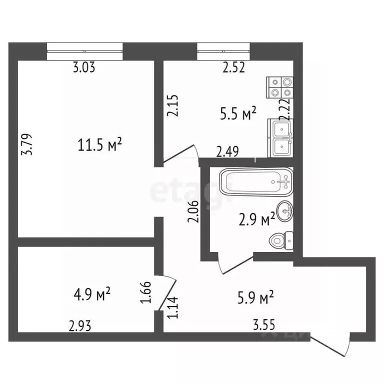 1-к кв. Башкортостан, Стерлитамак ул. Худайбердина, 182 (30.7 м) - Фото 1
