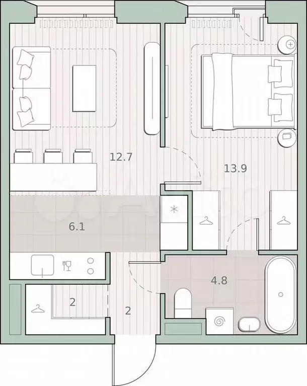 1-к. квартира, 41,5 м, 3/4 эт. - Фото 0