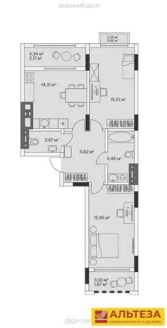 2-комнатная квартира: посёлок Малое Исаково, Первая улица, 1к2 (67.62 ... - Фото 1