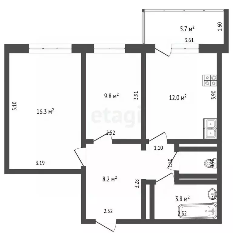 2-к кв. Самарская область, Самара проезд 4-й, 67Б (53.0 м) - Фото 2