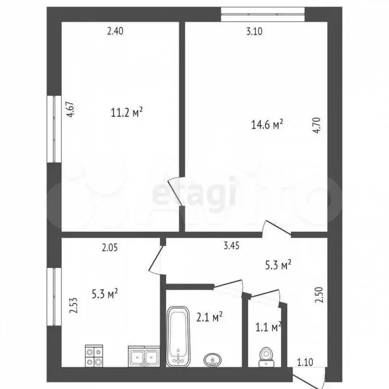 2-к. квартира, 39,5 м, 1/5 эт. - Фото 0