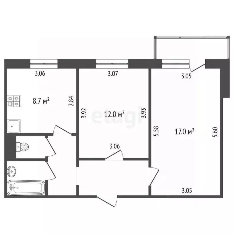 2-к кв. Челябинская область, Челябинск Комсомольский просп., 60А (50.0 ... - Фото 2