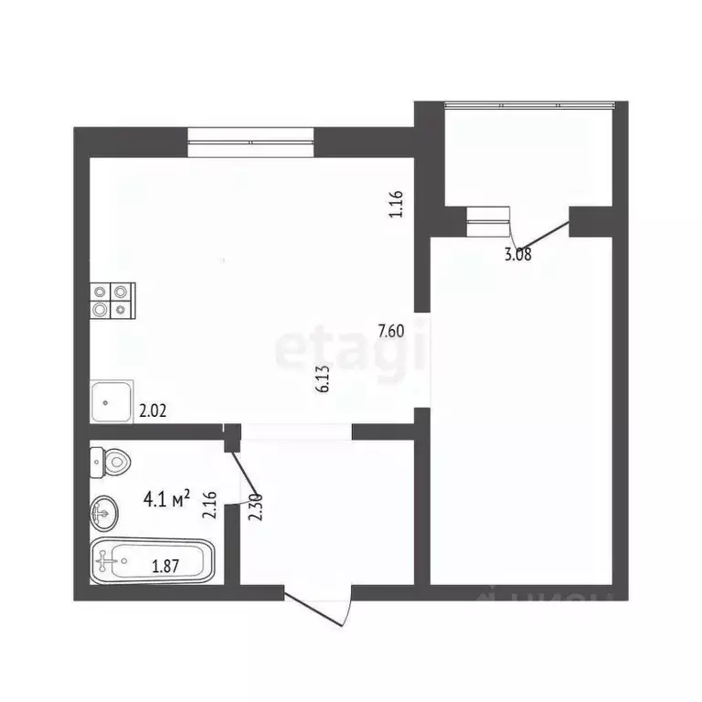 1-к кв. Тюменская область, Тюмень Харьковская ул., 68 (42.4 м) - Фото 1