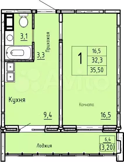 1-к. квартира, 35,5 м, 9/10 эт. - Фото 0