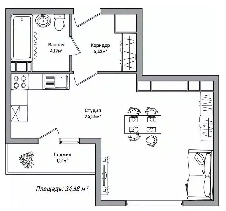 Студия Ярославская область, Ярославль ул. Дядьковская, 25А (34.68 м) - Фото 1