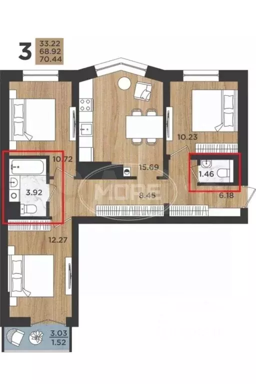 3-к кв. Калининградская область, Калининград Батальная ул., 104 (70.4 ... - Фото 1