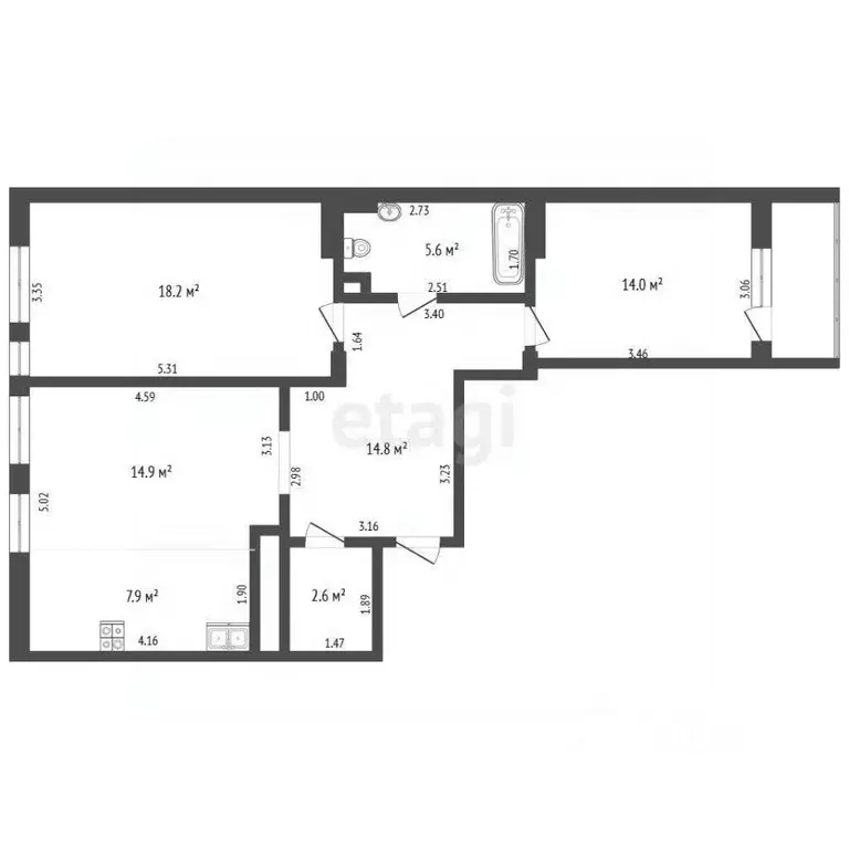 3-к кв. Пермский край, Пермь ул. Карпинского, 110 (77.6 м) - Фото 2