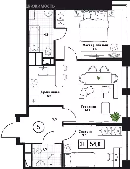 3-комнатная квартира: Пушкино, ЖК Пушкино Град (54 м) - Фото 1