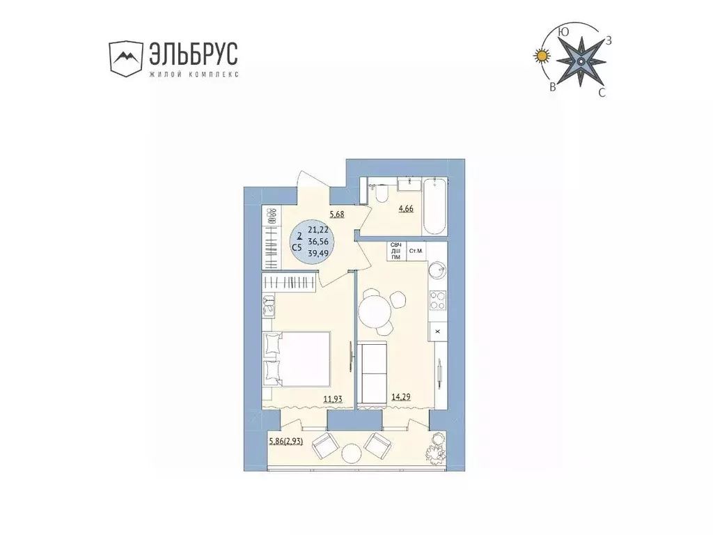2-к кв. Башкортостан, Уфа Кавказская ул., 24 (39.49 м) - Фото 0
