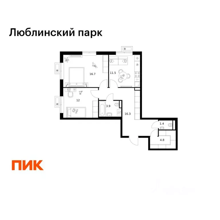 2-к кв. Москва Люблинский парк жилой комплекс, к18-20 (66.6 м) - Фото 1