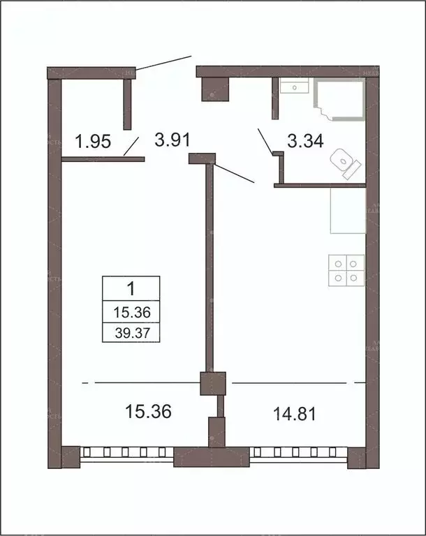 1-комнатная квартира: Мурино, улица Шоссе в Лаврики, 64к4 (39.37 м) - Фото 0