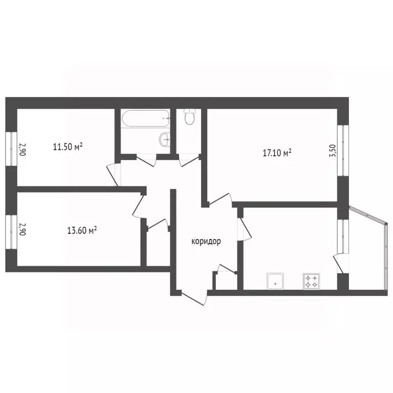 3-к кв. Ханты-Мансийский АО, Сургут просп. Ленина, 39 (69.7 м) - Фото 1