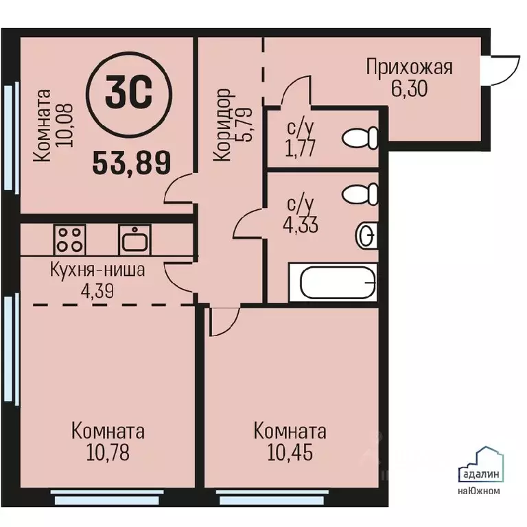 3-к кв. Алтайский край, Барнаул городской округ, Южный рп  (53.89 м) - Фото 0