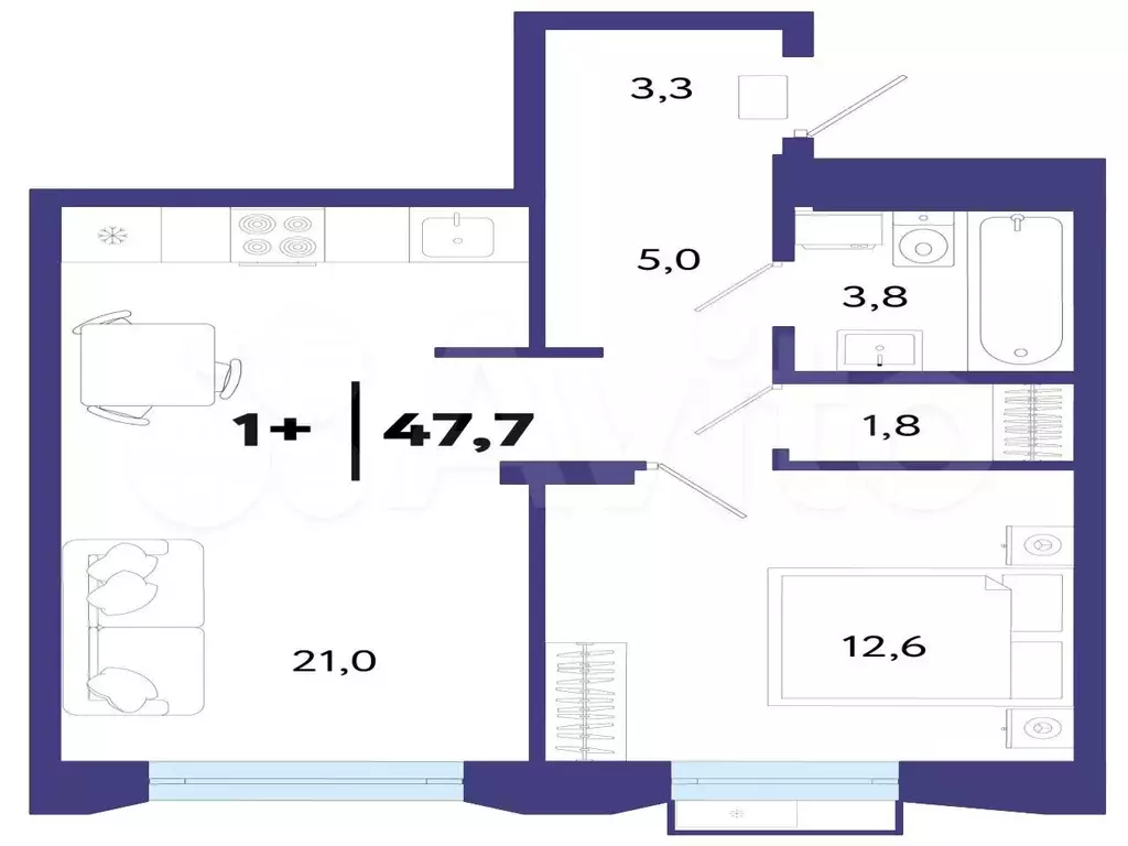 1-к. квартира, 47,7 м, 24/25 эт. - Фото 1