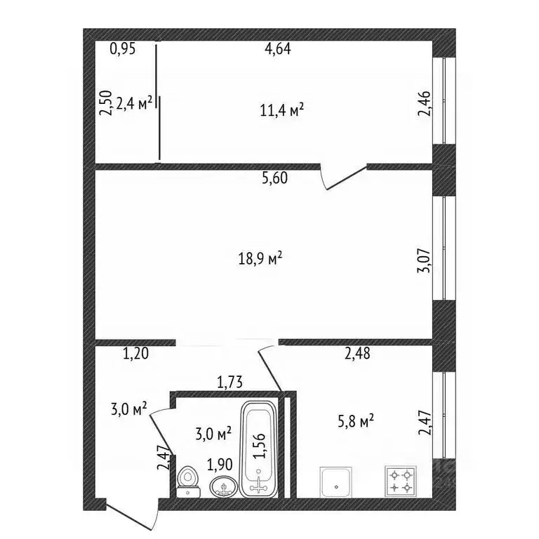 2-к кв. Башкортостан, Уфа Черниковская ул., 59 (44.5 м) - Фото 2