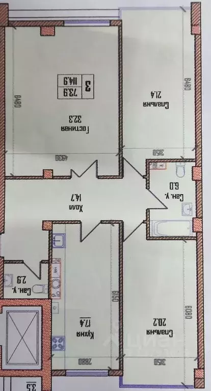 3-к кв. Кабардино-Балкария, Нальчик ул. Тлостанова, 28 (118.0 м) - Фото 1